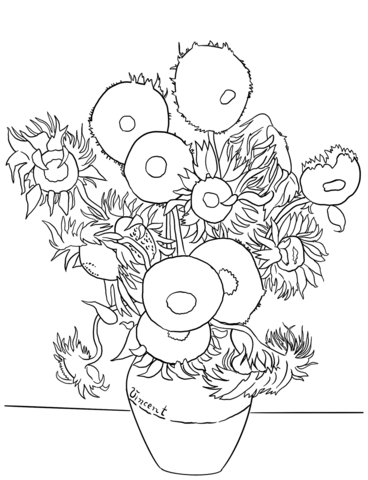 Sunflowers By Van Gogh Coloring Page